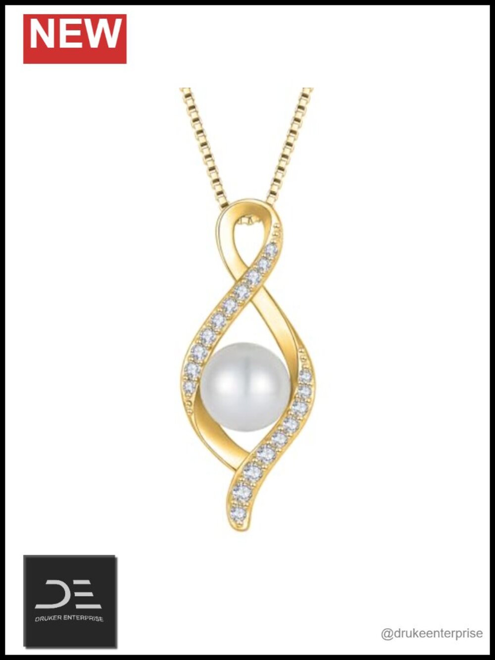 Freshwater Pearl Necklace 925 Sterling Silver Gold Plated Infinity Pendant